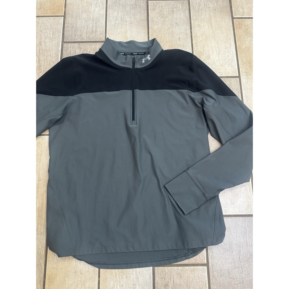 Under Armour Run Quarter Zip Pullover Mens 2XL Gray/Black Lightweight UA Logo